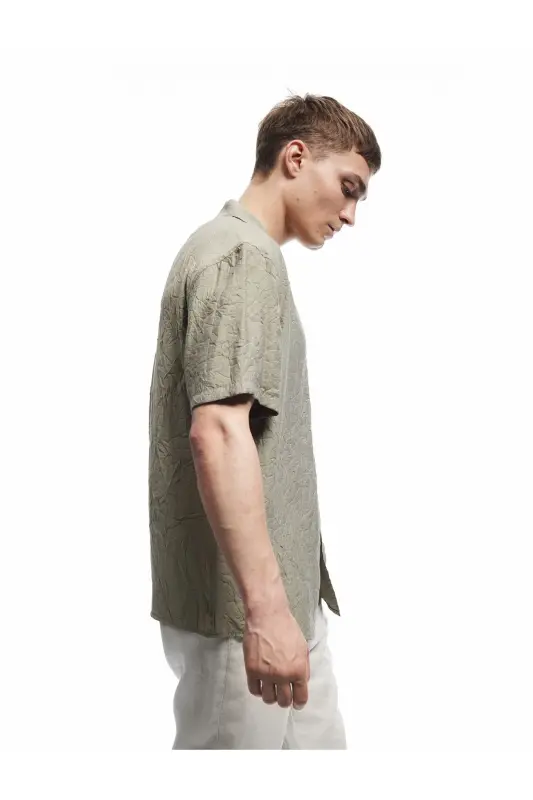 Modal Fabric Regular Fit Short Sleeve Textured Turnover Y - 1