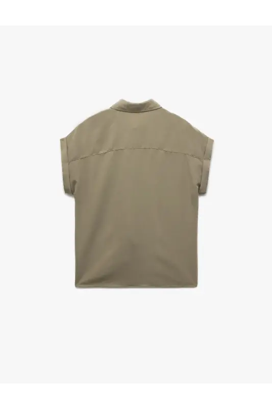 Modal Fabric Short Sleeve Classic Collar Pocket Detailed Shirt-Khaki - 4
