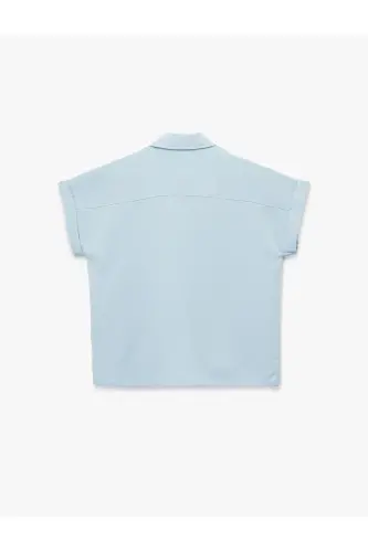 Modal Fabric Short Sleeve Classic Collar Shirt with Pocket Detail - Blue - 4
