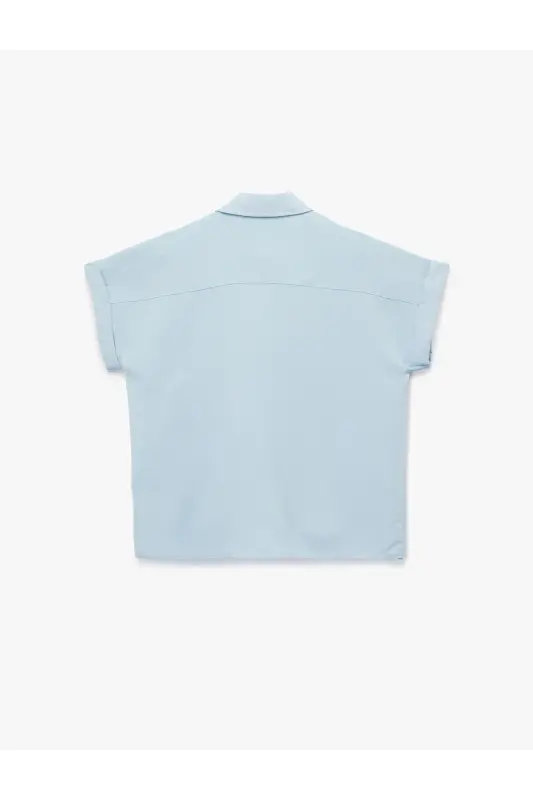Modal Fabric Short Sleeve Classic Collar Shirt with Pocket Detail - Blue - 4