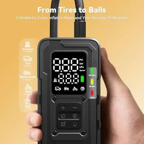 MODARI Шина Насос Портатив Ҳаво Компрессори – 4X Тезроқ 160 PSI Ҳаво Насоси Автомобиль Шиналари учун – Симсиз Автомобиль Шина Насоси Босим ўлчагич билан – Портатив Шина Насоси Автомобиль, Пикап, Мотор ва бошқалар учун - 5