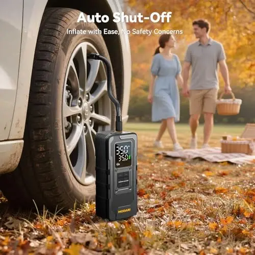 MODARI Tire Inflator Portable Air Compressor - 4X Faster 160 PSI Air Pump for Car Tires - Wireless Car Tire Inflator with Pressure Gauge - Portable Tire Inflator for Car, Pickup, Motor and More - 6