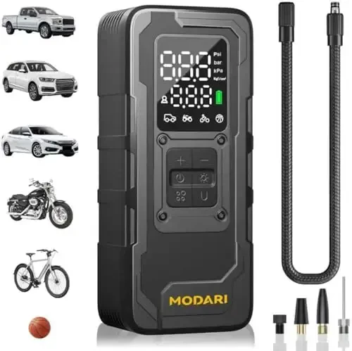 MODARI Tire Inflator Portable Air Compressor - 4X Faster 160 PSI Air Pump for Car Tires - Wireless Car Tire Inflator with Pressure Gauge - Portable Tire Inflator for Car, Pickup, Motor and More - modari