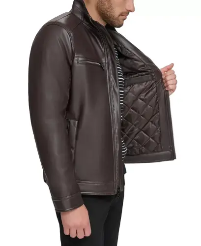 Men's Faux Leather Moto Jacket, Created for Modazone - Heritage Brown - 3