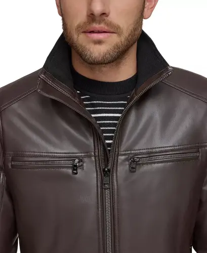 Men's Faux Leather Moto Jacket, Created for Modazone - Heritage Brown - 4