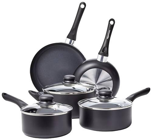 Modazone Basics Non-Stick Cookware 8-Piece Set, Pots and Pans, Black - 1