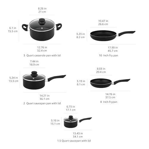 Modazone Basics Non-Stick Cookware 8-Piece Set, Pots and Pans, Black - 5