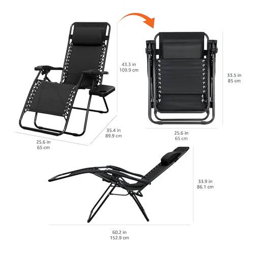 Modazone Basics Outdoor Textilene Adjustable Zero Gravity Folding Reclining Lounge Chair with Pillow, 26