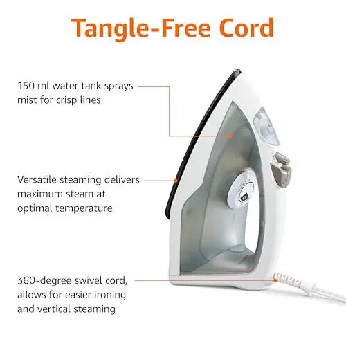 Modazone Basics Teflon Soleplate Steam Iron, 1200-Watt, Gray, 1.31ft - 5