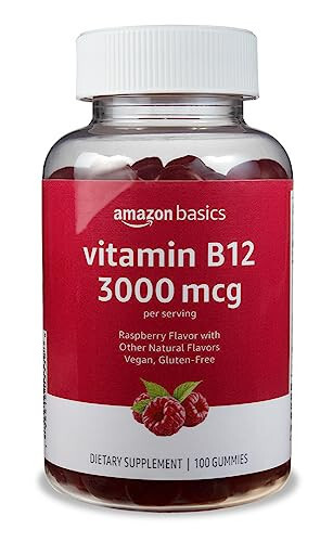 Modazone Basics Vitamin B12 3000 mcg Gummies, Normal Energiya Ishlab Chiqarish va Metabolizm, Immunitet Tizimini Qo'llab-quvvatlash, Malina, 100 dona (Har bir xizmat uchun 2) (Avval Solimo) - 1