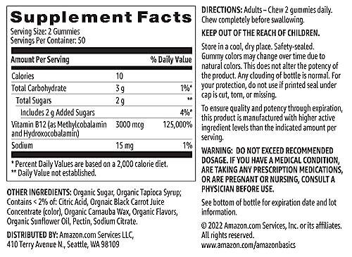 Modazone Basics Vitamin B12 3000 mcg Gummies, Normal Energiya Ishlab Chiqarish va Metabolizm, Immunitet Tizimini Qo'llab-quvvatlash, Malina, 100 dona (Har bir xizmat uchun 2) (Avval Solimo) - 5