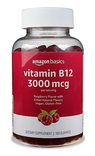 Modazone Basics Vitamin B12 3000 mcg Gummies, Normal Energy Production and Metabolism, Immune System Support, Raspberry, 100 Count (2 per serving) (Previously Solimo) - 1