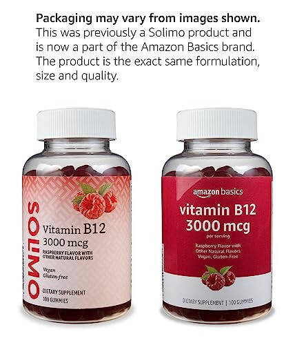 Modazone Basics Vitamin B12 3000 mcg Gummies, Normal Energy Production and Metabolism, Immune System Support, Raspberry, 100 Count (2 per serving) (Previously Solimo) - 4