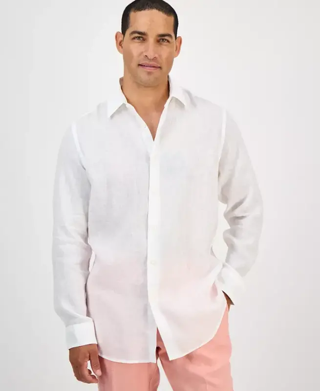 Men's 100% Linen Shirt, Created for Modazone - White Pure - 1