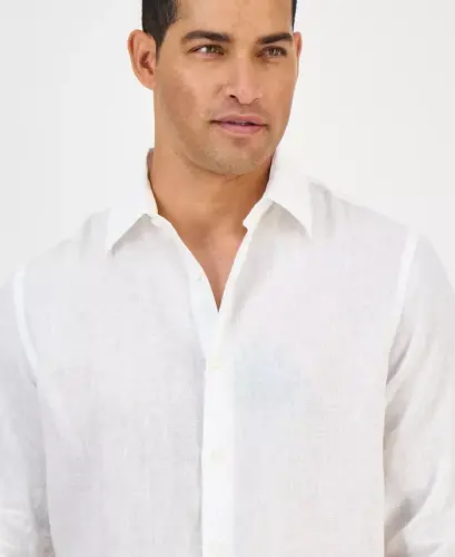Men's 100% Linen Shirt, Created for Modazone - White Pure - 4