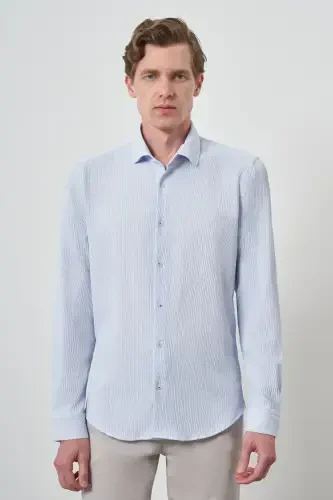 Modazone Erkak A. KO'K Gofre Trend Naqshli Dynamic Fit Italyan Yoqali Ko'ylak 