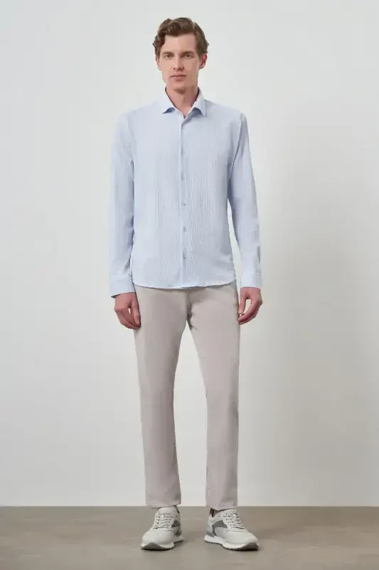 Modazone Erkak A. KO'K Gofre Trend Naqshli Dynamic Fit Italyan Yoqali Ko'ylak - 2