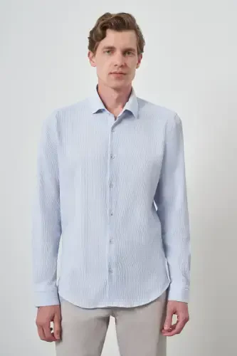 Modazone Erkak A. KO'K Gofre Trend Naqshli Dynamic Fit Italyan Yoqali Ko'ylak - 3