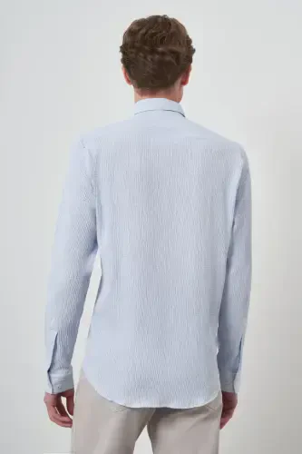 Modazone Erkak A. KO'K Gofre Trend Naqshli Dynamic Fit Italyan Yoqali Ko'ylak - 4