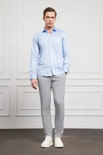 Modazone Erkak A. KO'K Paxta Bosma Naqshli Italyan Yoqali Slim Fit Ko'ylak - 2