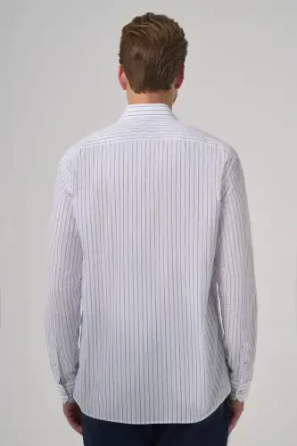 Modazone Erkak A. KO'K Paxta Trend Chiziqli Slim Fit Yarim Italiya Yoqali Ko'ylak - 5