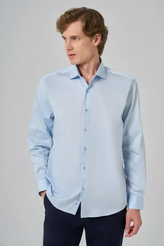 Modazone Erkak A. KO'K Paxta Trend Dynamic Fit İtalyan Yoqali Ko'ylak - 2