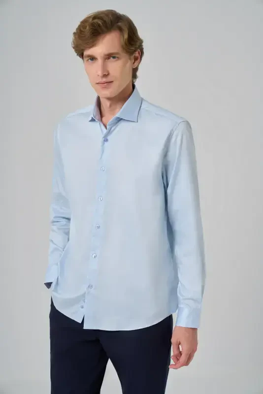 Modazone Erkak A. KO'K Paxta Trend Dynamic Fit İtalyan Yoqali Ko'ylak - 3