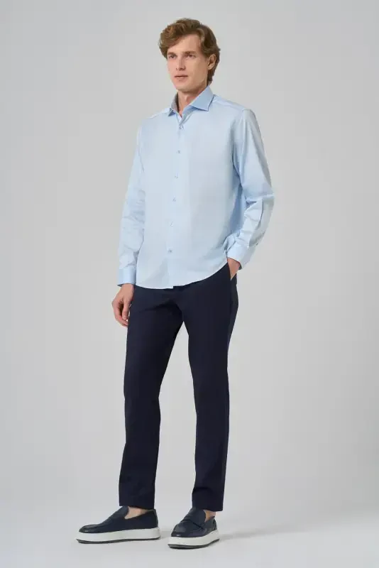 Modazone Erkak A. KO'K Paxta Trend Dynamic Fit İtalyan Yoqali Ko'ylak - 4