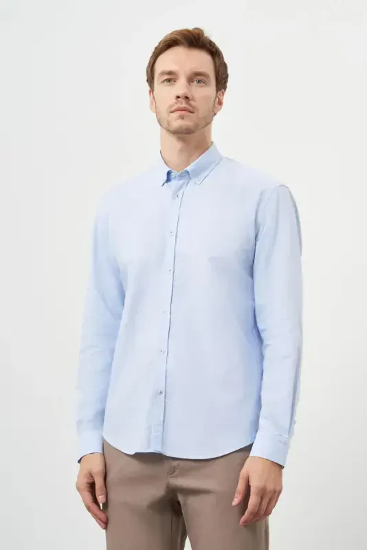 Modazone Erkak A. KO'K Paxta Trend Tugmali Yoqa Dynamic Fit Ko'ylak - 2