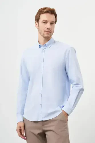 Modazone Erkak A. KO'K Paxta Trend Tugmali Yoqa Dynamic Fit Ko'ylak - 3