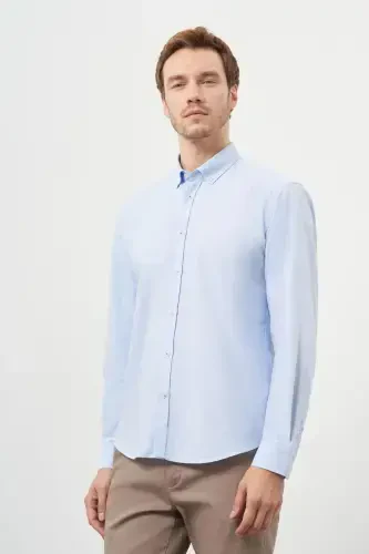 Modazone Erkak A. KO'K Paxta Trend Tugmali Yoqa Dynamic Fit Ko'ylak - 4