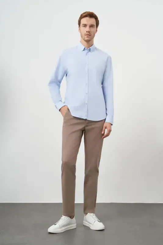 Modazone Erkak A. KO'K Paxta Trend Tugmali Yoqa Dynamic Fit Ko'ylak - 5