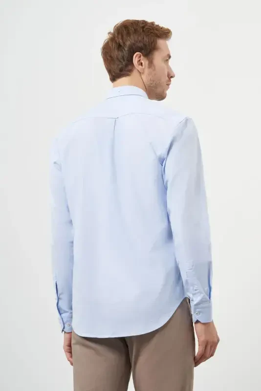 Modazone Erkak A. KO'K Paxta Trend Tugmali Yoqa Dynamic Fit Ko'ylak - 6