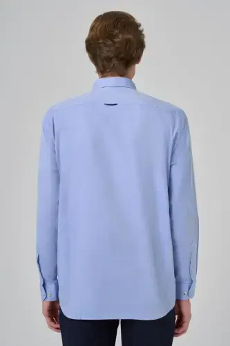 Modazone Erkak A. KO'K Regular Fit Tugmali Yoqali Ko'ylak - 4