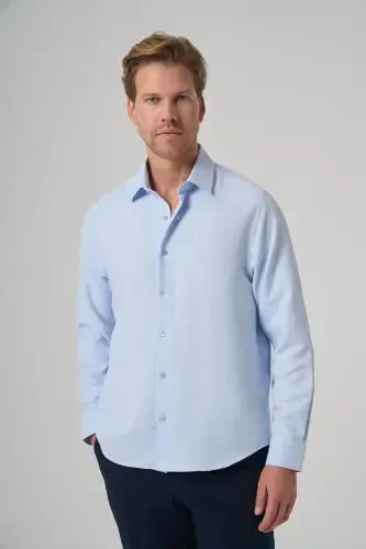 Modazone Erkak A. KO'K Trend Dynamic Fit Qattiq Yoqali Ko'ylak 