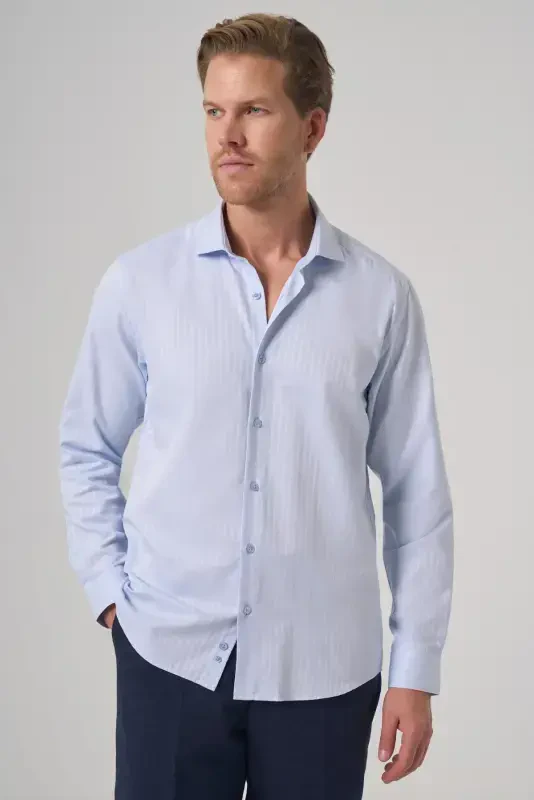 Modazone Erkak A. KO'K Trend Slim Fit İtalyan Yoqali Ko'ylak - MORVEN