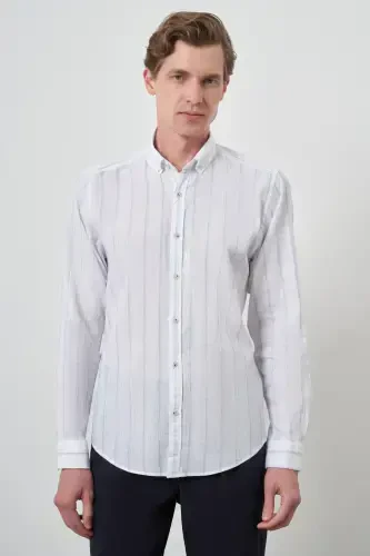 Modazone Erkak A. KO'K Zig'ir Dynamic Fit Tugmali Yoqali Ko'ylak 