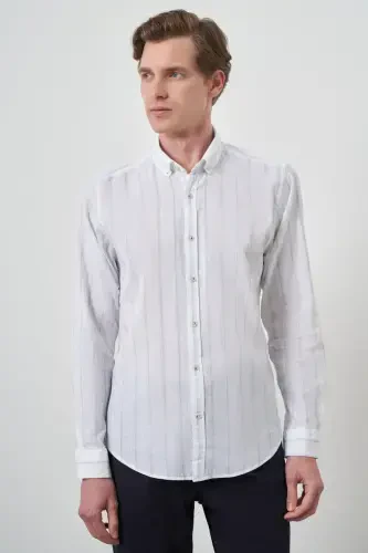 Modazone Erkak A. KO'K Zig'ir Dynamic Fit Tugmali Yoqali Ko'ylak - 4