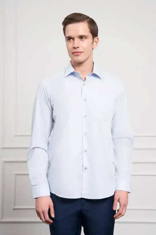 Modazone Erkak A. MAVIY Basic Regular Fit Qattiq Yoqali Cho'ntakli Ko'ylak - 1