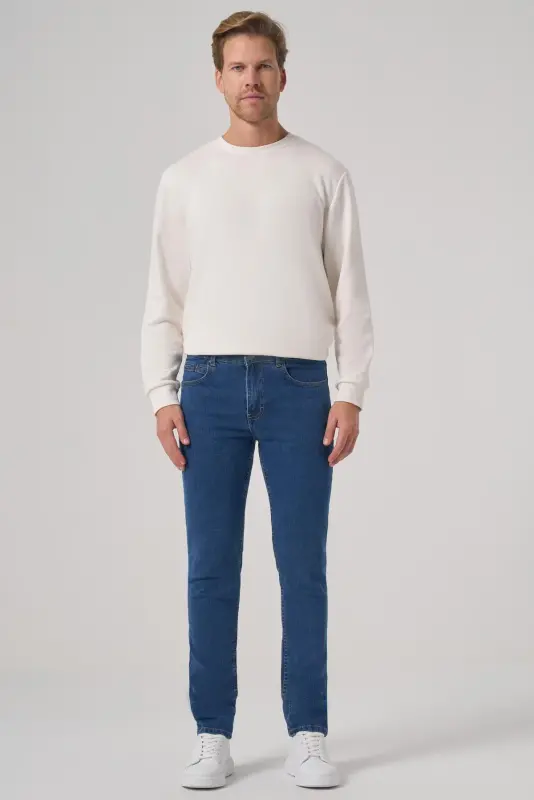 Modazone Erkak A. MAVIY Denim 5 Cho'ntak Slim Fit Jean Jinsi Shim - 3