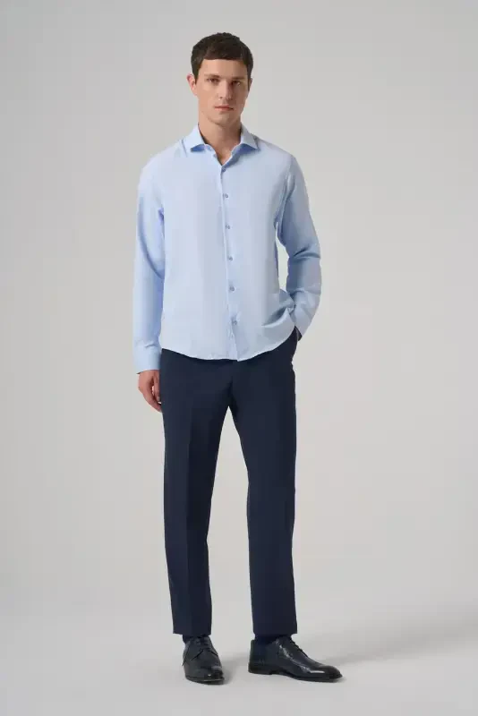 Modazone Erkak A. MAVIY Polyester Trend Naqshli Dynamic Fit Italyan Yoqali Ko'ylak - 4