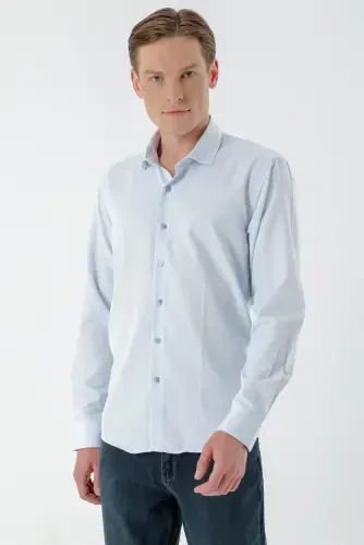 Modazone Erkak A. MAVIY Trend Bosma Naqshli İtaliya Yoqali Slim Fit Ko'ylak - 3