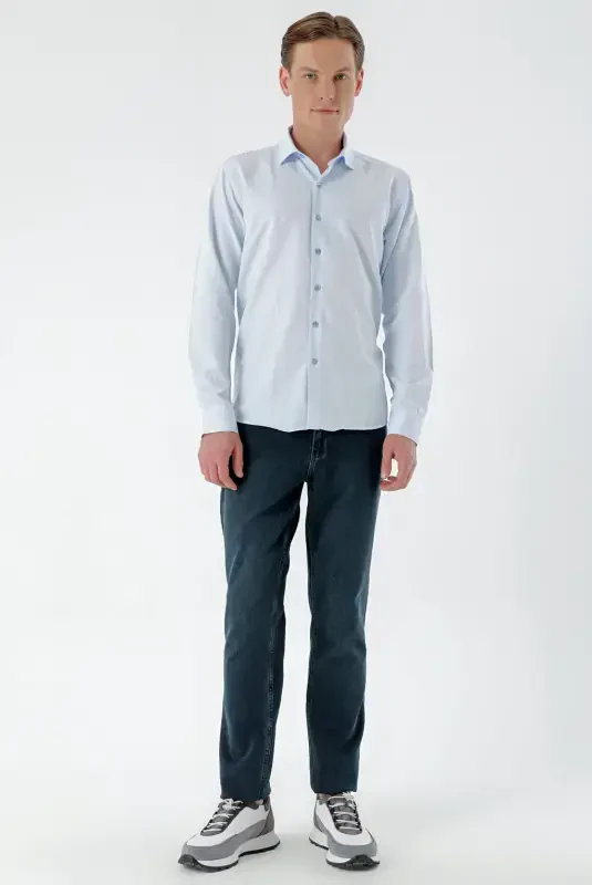 Modazone Erkak A. MAVIY Trend Bosma Naqshli İtaliya Yoqali Slim Fit Ko'ylak - 5