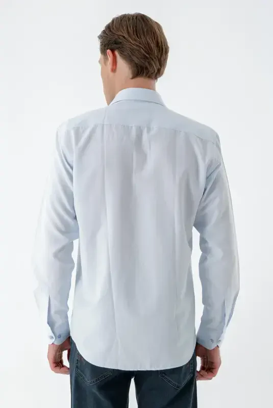 Modazone Erkak A. MAVIY Trend Bosma Naqshli İtaliya Yoqali Slim Fit Ko'ylak - 6