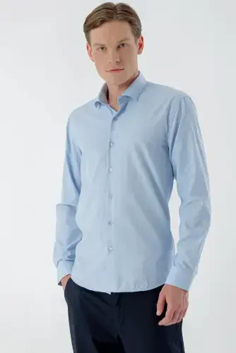 Modazone Erkak A. MAVIY Trend Chiziqli Panelli Italyan Yoqali Slim Fit Ko'ylak - 1