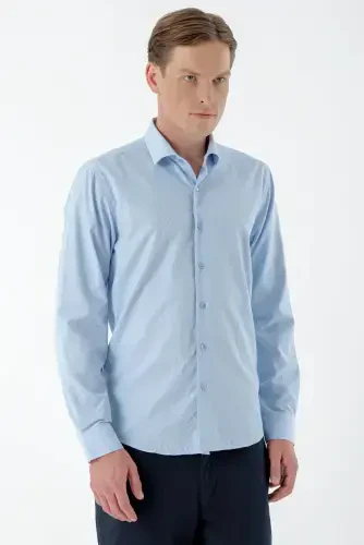 Modazone Erkak A. MAVIY Trend Chiziqli Panelli Italyan Yoqali Slim Fit Ko'ylak - 2