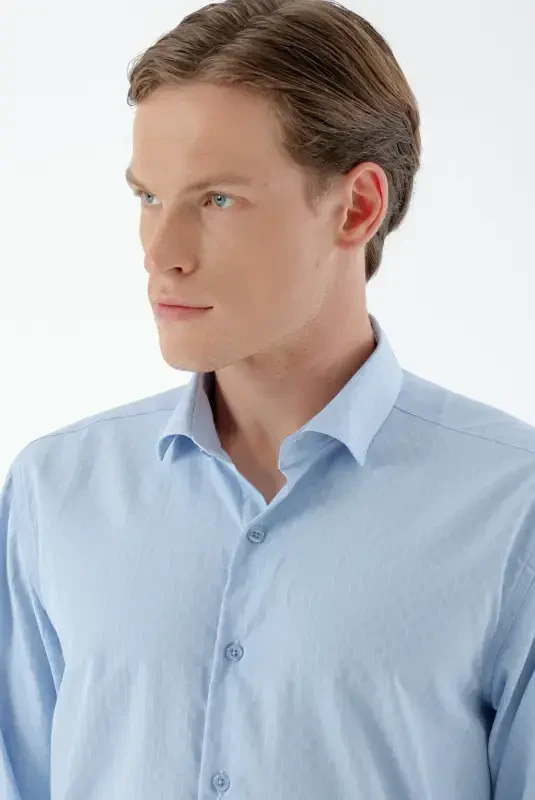 Modazone Erkak A. MAVIY Trend Chiziqli Panelli Italyan Yoqali Slim Fit Ko'ylak - 4