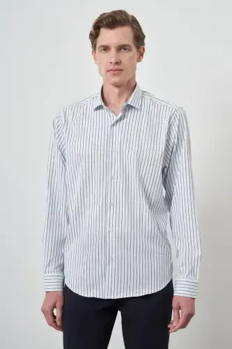 Modazone Erkak A-Oq Trend Chiziqli Slim Fit Italyan Yoqali Ko'ylak 