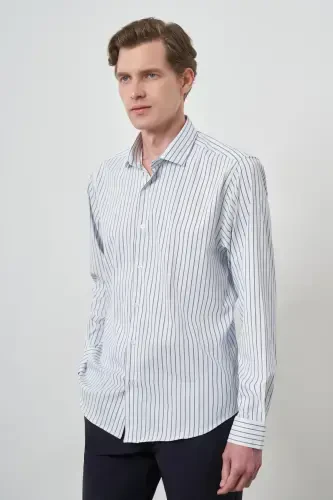 Modazone Erkak A-Oq Trend Chiziqli Slim Fit Italyan Yoqali Ko'ylak - 4