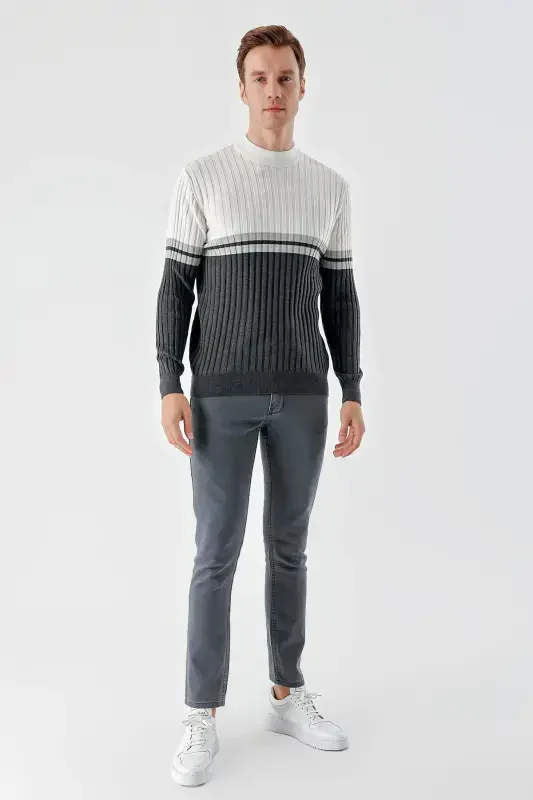 Modazone Erkak Antrasit Trend Panelli Bato Yoqali Dynamic Fit Qulay Kesimli Triko - 5